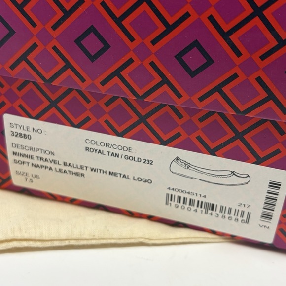Tory Burch Minnie Travel Ballet Flat Royal Tan Gold Size 7.5 - Picture 10 of 12